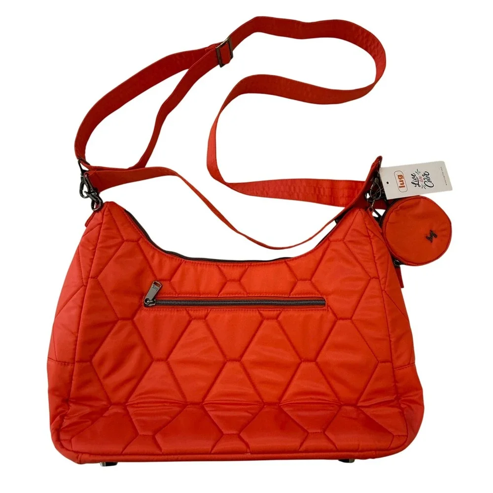Lug Winger Papaya Orange Quilted Hobo Shoulder Bag Crossbody with Coin Pouch NWT